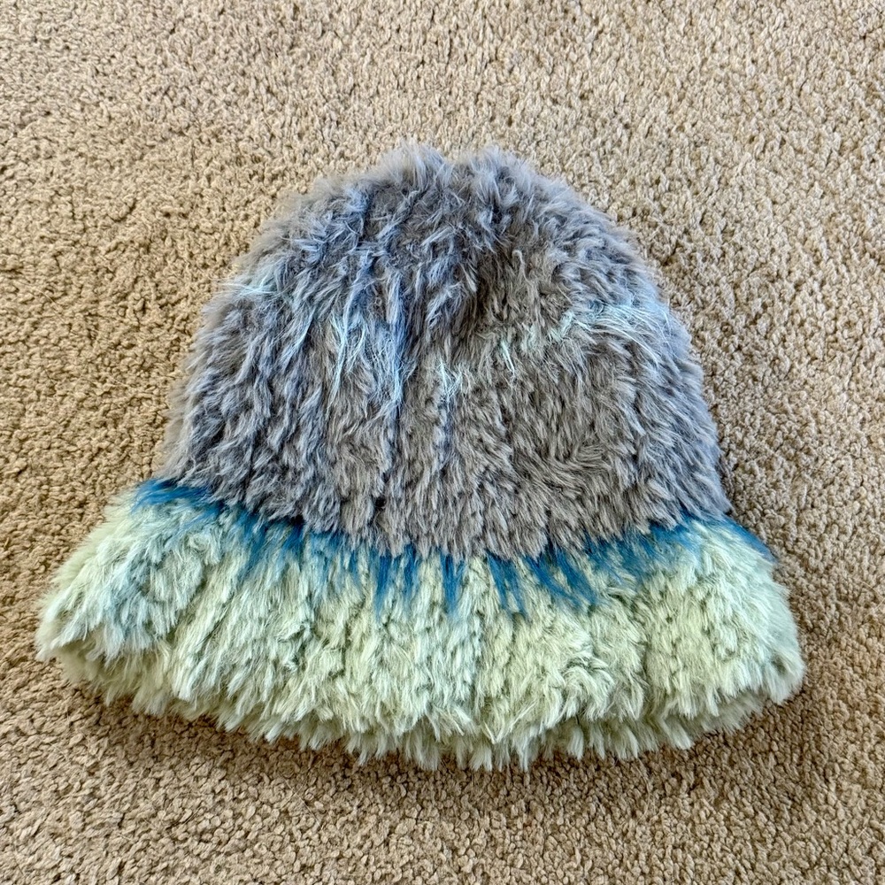 Stylish Furry Kids Hat in Gray and Green